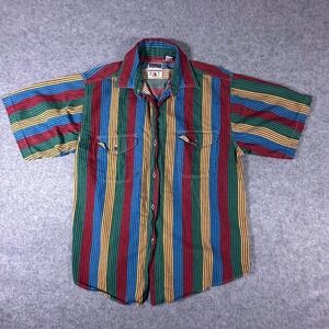 Details Express Button Up Shirt Large Multicolor Mens Vertical Stripe Cotton